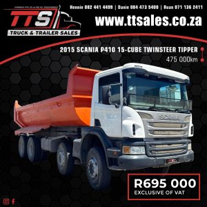 2015 SCANIA P410 15-CUBE TWINSTEER TIPPER