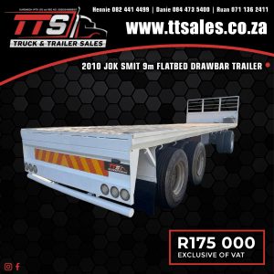2010 JOK SMIT 9m FLATBED DRAWBAR TRAILER