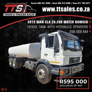 2013 MAN CLA 26.280 WATER BOWSER TRUCK