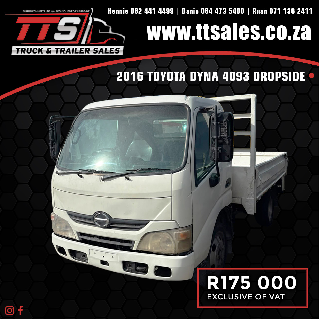 2016 TOYOTA DYNA 4093 DROPSIDE TRUCK