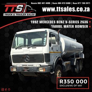1992 MERCEDES BENZ V-SERIES 2636 16000L WATER BOWSER