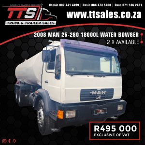 2008 MAN 26-280 18000L WATER BOWSER