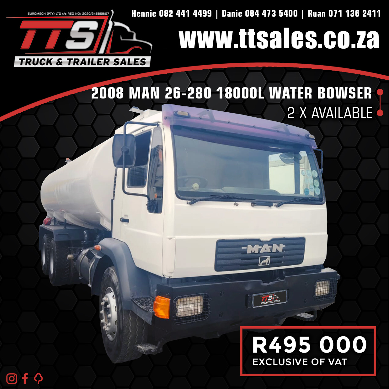 2008 MAN 26-280 18000L WATER BOWSER