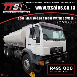 2008 MAN 26-280 18000L WATER BOWSER