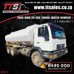 2008 MAN 26-280 18000L WATER BOWSER